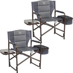 Timber Ridge Folding Camping Chair with Cooler Bag, Director Chair Foldable with Side Table for Adults, Camp Chairs for Outdoor, Lawn, Sports, Fishing, Heavy Duty Supports 300lbs, Grey-2 Pack