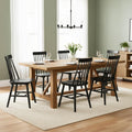 Black Dining Chairs Set of 6, Farmhouse Windsor Spindle Back | 17.5" Wide Seat, Solid Wood, Armless Design, Mid Century Modern, Kitchen & Dining Room Chairs, Easy Assembly