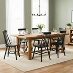 Black Dining Chairs Set of 6, Farmhouse Windsor Spindle Back | 17.5" Wide Seat, Solid Wood, Armless Design, Mid Century Modern, Kitchen & Dining Room Chairs, Easy Assembly