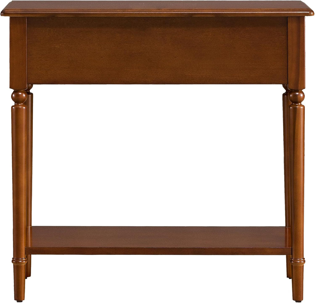 Leick Home Coastal Console Table, Solid Wood, with Drawer and Shelf, for Entryways, Hallways, and Living Rooms, Pecan Brown, 20027-PC