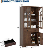 IDEALHOUSE 71.9" Tall Storage Cabinet with 30mm Thickened Board, Tempered Glass Doors & Anti-Tipping Kit, Pantry Storage Cabinet for Kitchen, Dining Room, Living Room