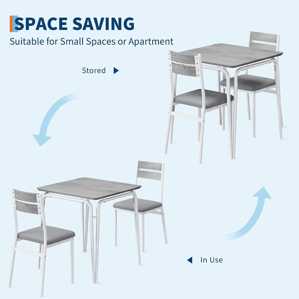 GAOMON 3-Piece Dining Table Set, Sturdy Wooden Square Table and Chair Breakfast Table Set for 2 Person,for Home or Commercial Dining Room,White+ Grey