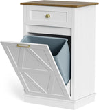 YESHOMY Tilt Out Trash Can Cabinet, 10 Gallon Garbge Can Cabinets, Wooden Hidden Laundry Hamper with Drawer, for Kitchen, Dining Room, Living Room (White)