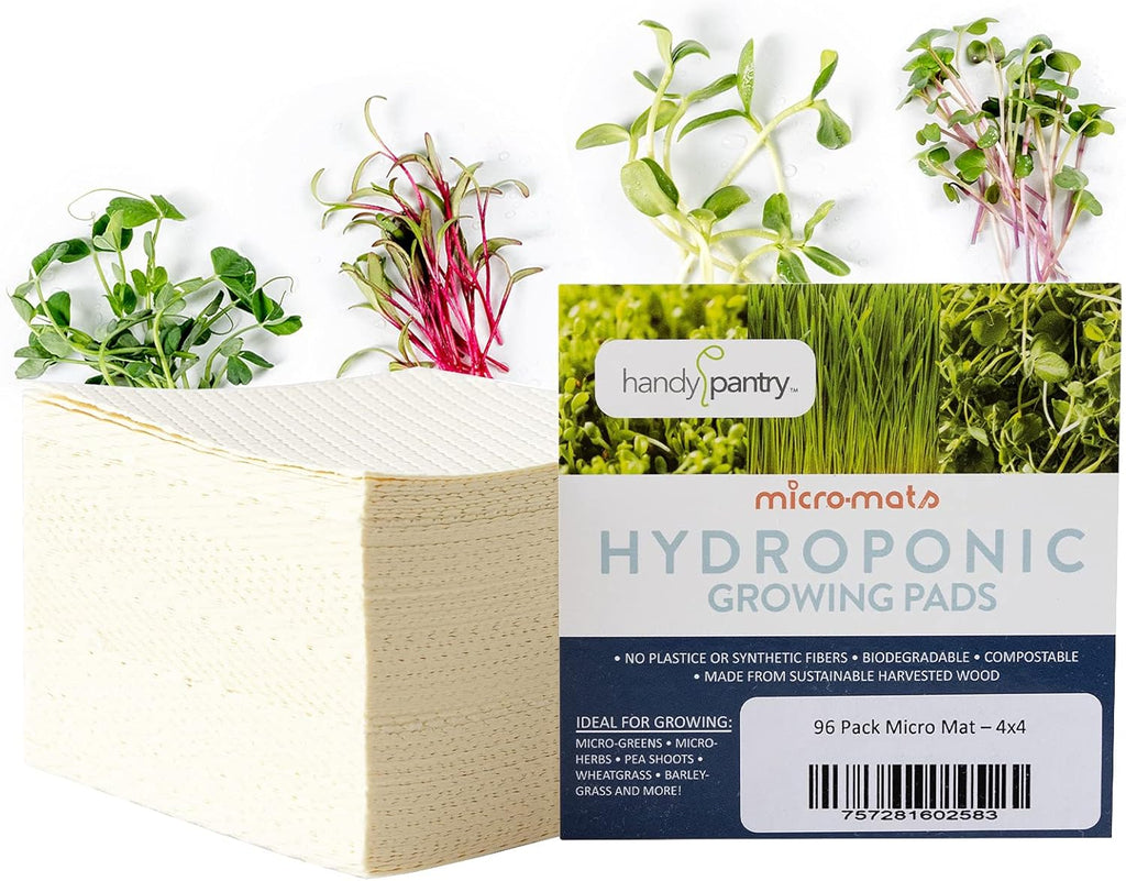 Handy Pantry Micro-Mat Minis Hydroponic Grow Pads - for Organic Production - Plant & Seed Germination: Wheatgrass, Microgreens, More - 4" x 4" to Fit 5" x 5" Greenhouse Plant Trays (96)