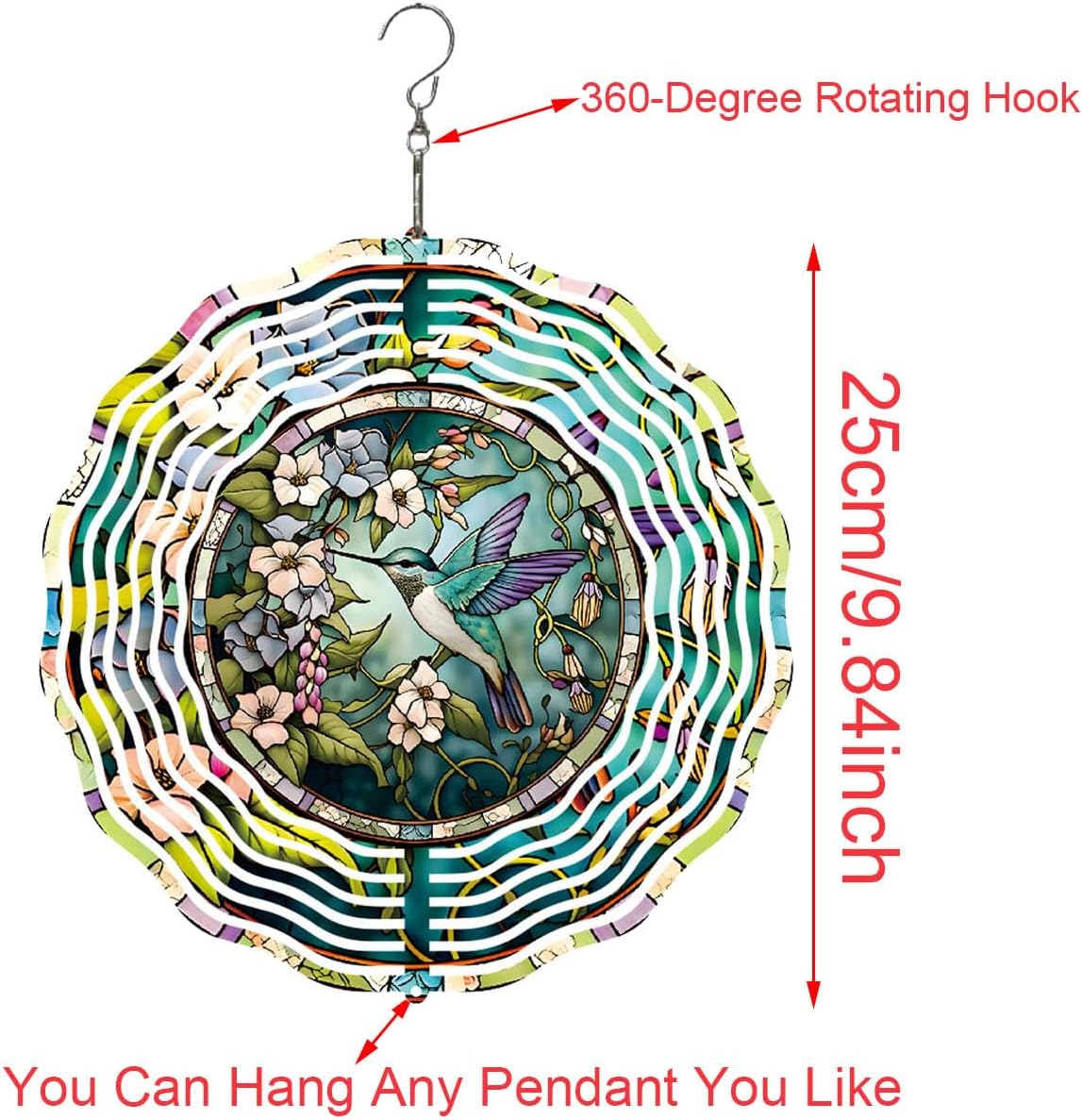 Hummingbird Metal Wind Spinners Outdoor, 3D Hanging Garden Decor for Women Mom Grandma, 25cm/ 9.84in 3D Wind Spinners for Garden Decor for Patio,Yard,Outdoor