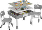 4-in-1 Kids Activity Table & Chair Set,Double-Sided Reversible Tabletop with Building Block Base & Graffiti Drawing Board,2 Adjustable Toddler Chairs,Multi-Purpose Activity Desk for Reading,Drawing