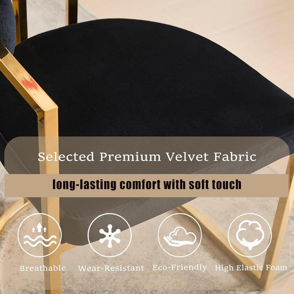 Hyfirm Barrel Dining Chairs Set of 6, Modern Upholstered Belvet Dining Room Chairs with Armrests Gold Metal Legs, Accent Kitchen Chair for Restaurant Living Room, Black