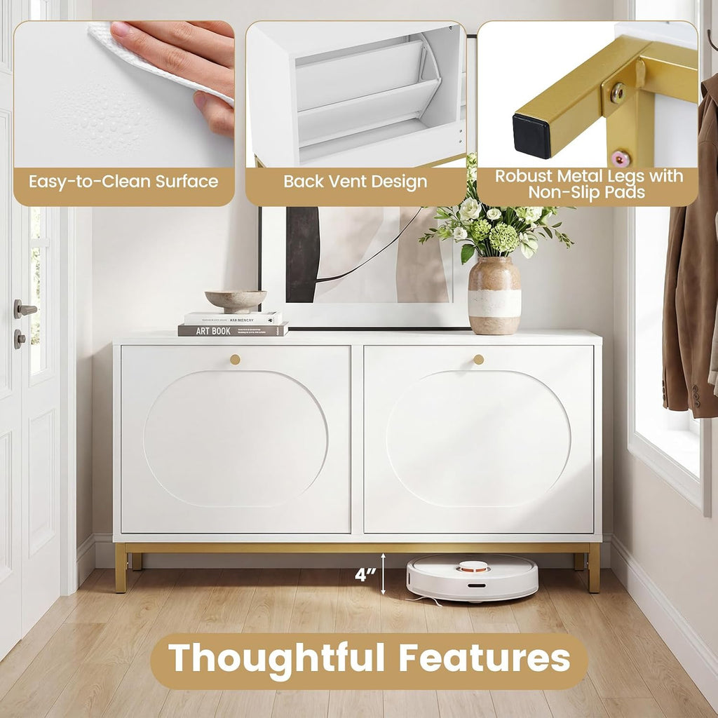 Giantex Shoe Storage Bench with 2 Flip Drawers, 39.5" W Entryway Bench with Storage, Adjustable Shelves, Modern Shoe Cabinet for Entry Way, Hallway, Foyer, Living Room, White & Gold