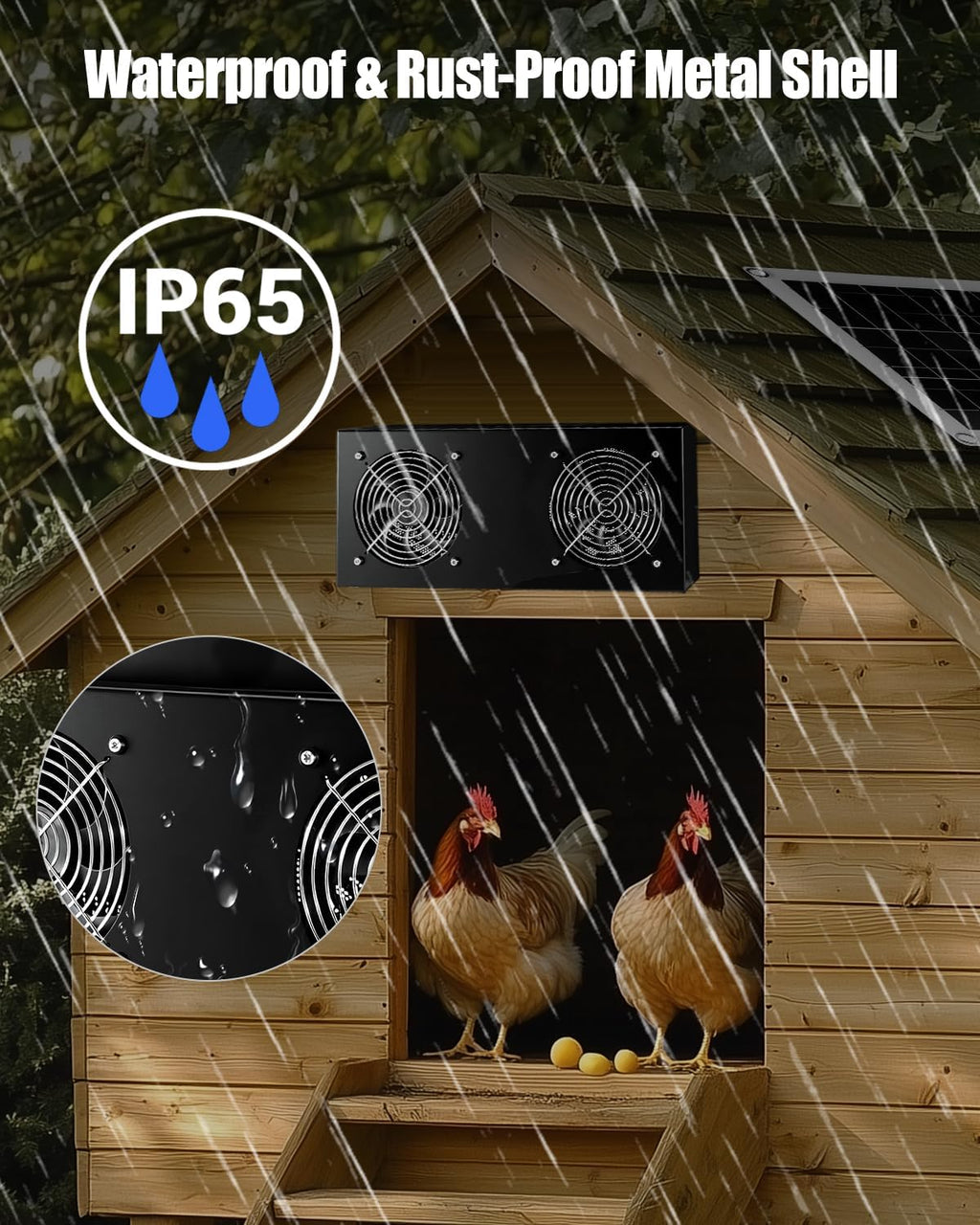 20W Solar Powered Vent Fan with Monocrystalline Panel, Dual Blades Solar Ventilation Fan with Metal Shell, Waterproof Outdoor Exhaust Fans for Greenhouse Chicken Coop Shed Pet House