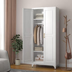 SteeLoong Metal Wardrobe Cabinet with Hanging Rod, 71" Tall Armoire Wardrobe Closet with 2 Doors and Adjustable Shelves, White Clothing Storage Cabinets for Bedroom, Laundry Room, Cloak Room