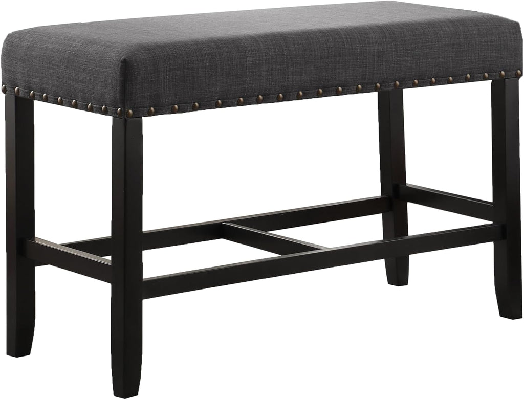 Fabric Counter Height Dining Bench with Nailhead Trim in Grey, Modern Kitchen Bar Stool for Small Spaces, Comfortable Seating with Durable Upholstery