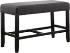 Fabric Counter Height Dining Bench with Nailhead Trim in Grey, Modern Kitchen Bar Stool for Small Spaces, Comfortable Seating with Durable Upholstery