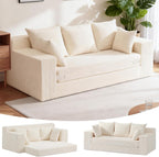 Couch 70 inch, 3 Seater Couch with Pull Out Bed, Loveseat Oversize Beige Futon Couch Floor Bed with 5 Pillows for Living Room Bedroom Lounge Small Space