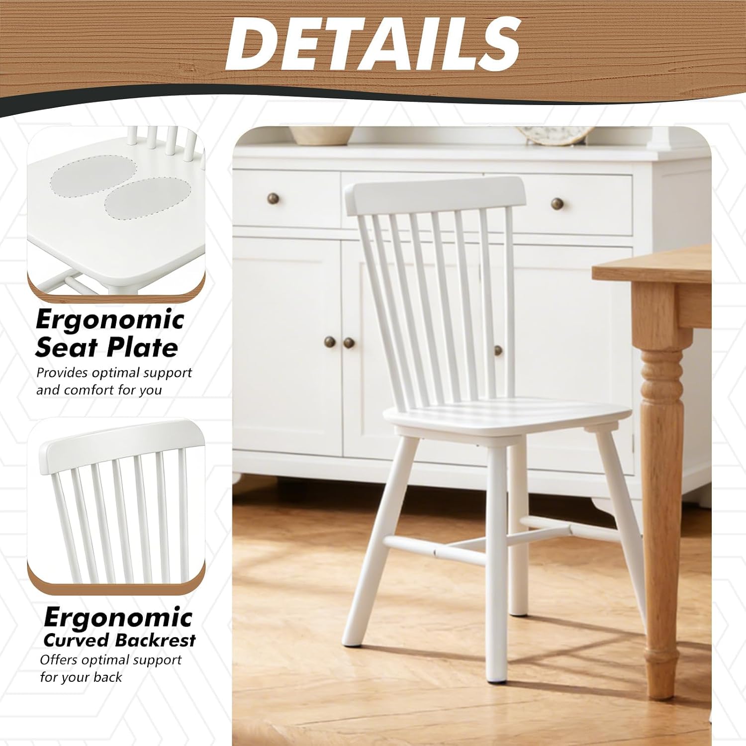 ClinQ Windsor Dining Chair Set of 4, Spindle Back Wooden Chairs for Kitchen and Dining Room, Farmhouse Country Wooden Dining Chairs for Dining Living Room, Farmhouse, Restaurant, White