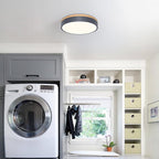Modern Dimmable LED Close to Ceiling Light Minimalist Wood Oak Flush Mount Ceiling Light Fixture with Lampshade for Bedroom Living Room Bathroom Laundry Room (Grey-Dimmable, 11.8''/30cm)