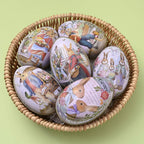 Rabbit Gardener Easter Egg Tin (Style E) - Retro Flower Market Themed Metal Treat Box, Durable Egg Shaped Keepsake Container for Candies & Jewelry