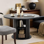 47" Round Dining Table with Hidden 2-Tier Storage Cabinet | Seats 4–6 | Mid-Century Modern Pedestal Base | Space-Saving Kitchen Table for Small Spaces, Black