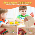 Memoryfield Kids Table and 6 Chairs Set, Height Adjustable Arts & Crafts Table with Graffiti Desktop, Non-Slip Legs,Ideal for Ages 2-10, Children's Multi-Activity for Classrooms, Daycares,Home