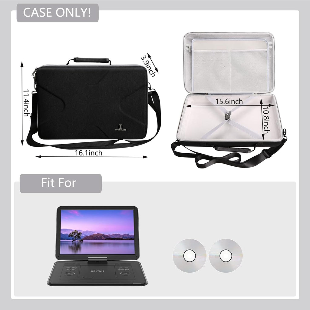 Tourmate Hard Storage Case for BOIFUN/YOTON/POFOTO/PJGCWB/WONNIE 17.5" Portable DVD Player，14'' 15.5" 15.7" 16.9" With Fixed Spring Rope EVA Box (Only Case)(Only BOX)
