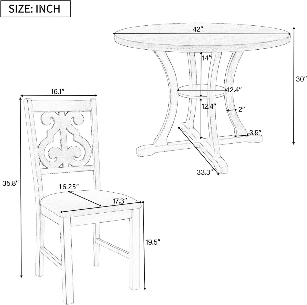 Merax 5 Piece Round Dining Table Set 4 Retro Chairs with Special-Shaped Table Legs, Designed Hollow Chair Back for Dining Room, Antique Blue