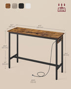 VASAGLE Bar Table with Power Outlets, Computer Desk, 47.2" W | Stable Metal Structure, Modern Basic, Rustic Brown and Matte Black, BARNET Collection ULBT121K01