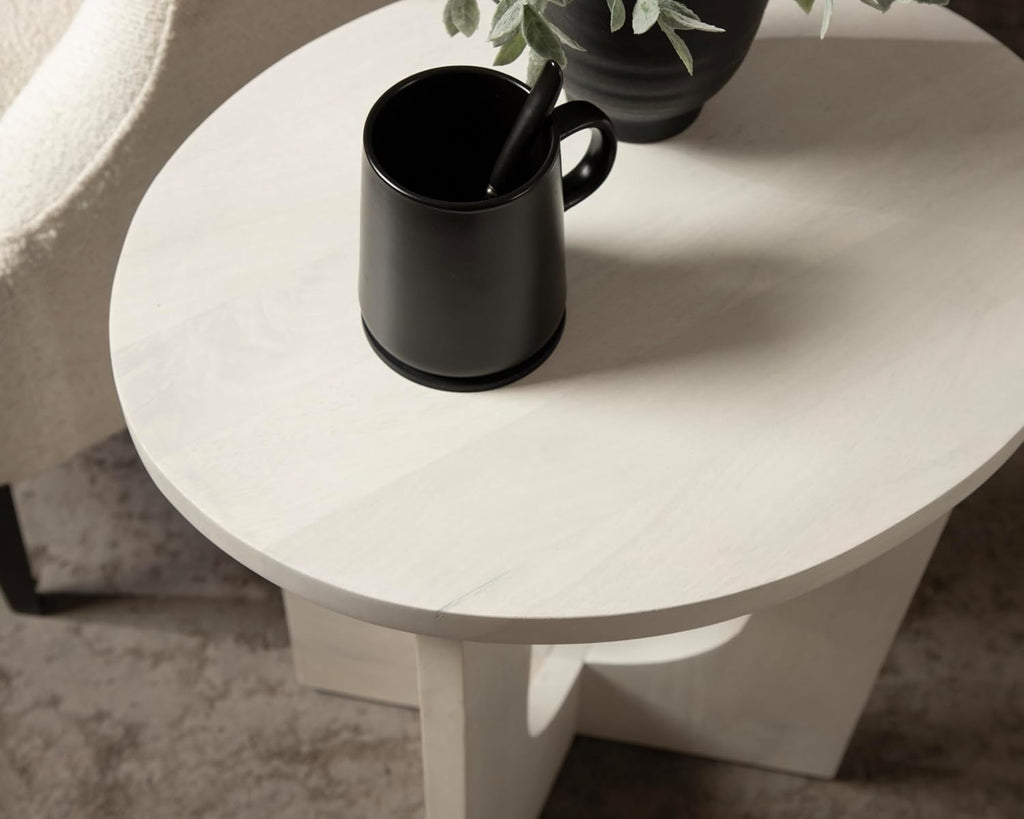Kate and Laurel Sureda Modern Wooden Oval Side Table; 20 x 16 x 22; Bleached Wood; Transitional Wood End Table for Use as Bedroom Nightstand or Living Room Plant Stand Table