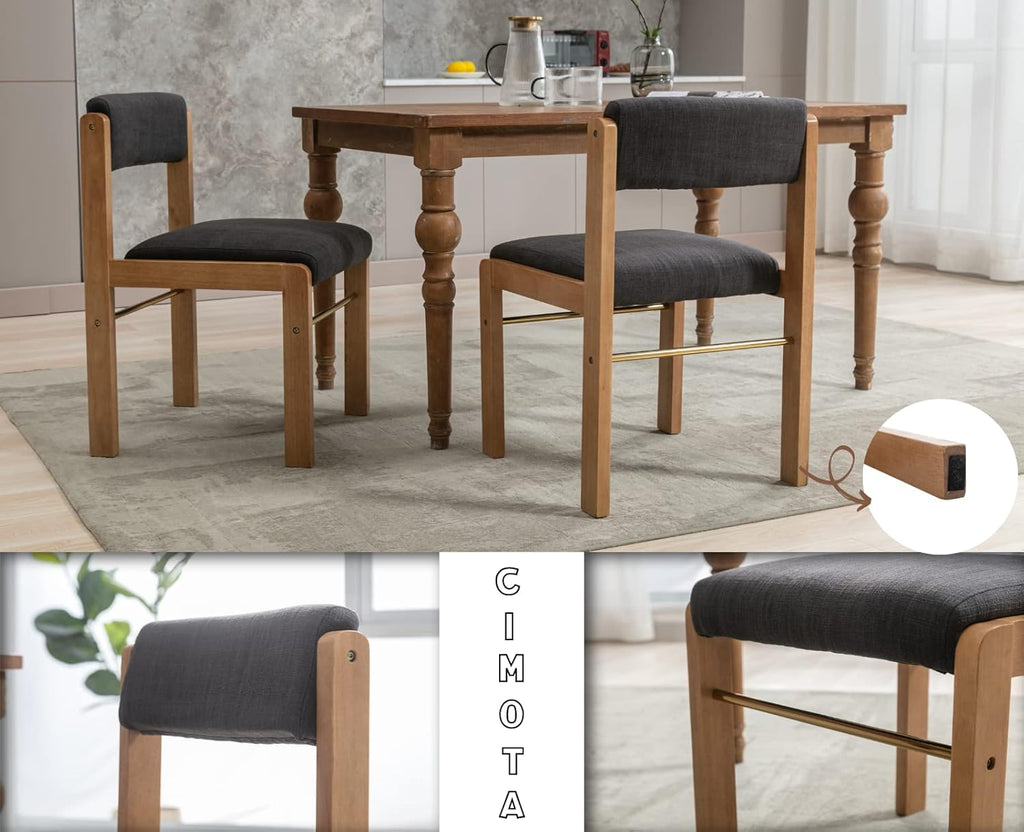 CIMOTA Black Dining Chairs Set of 4, Mid Century Modern Upholstered Dining Room Chairs with Wood Frame/Adjustable Back for Kitchen, Charcoal Black/Linen Fabric