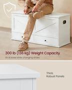 VASAGLE Storage Chest with 2 Fabric Drawers, 15.7 x 39.4 x 19.9 Inches | Storage Bench, Farmhouse Style, Cloud White, HAINS Collection ULSB043W01