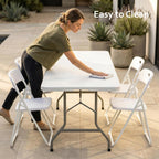 Folding Table and Chairs Set, 6 Foot Foldable Long Plastic Table with 6 Plastic Folding Chairs, Portable Set for Parties, Event, Training, Craft, Wedding, and Commercial Use