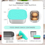 SOPHICO Stainless Steel 14 OZ Snack Containers for Kids，Food Storage Container with Silicone Lid - Perfect 304 Metal Toddler Lunch Box for Daycare and School, Leak Proof (MIX, 4 PACK)