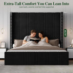 65.75" Tall King Size Bed Frame and Headboard, Black