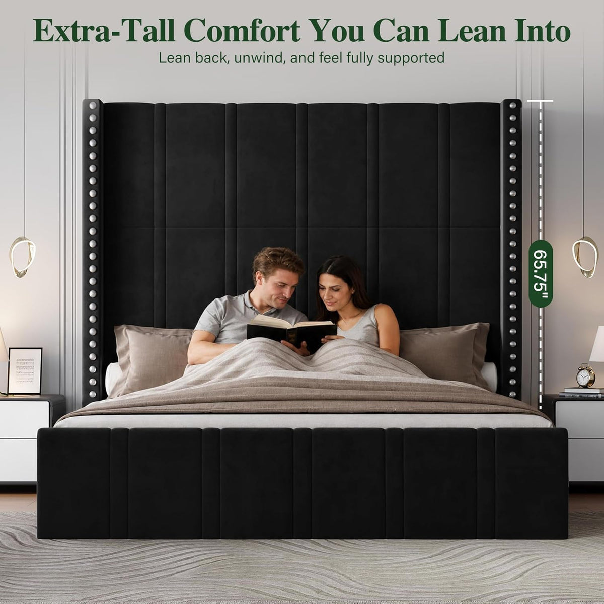 Queen Bed Frame with Extra Tall Headboard