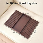 Bamboo Couch Arm Tray Table, Foldable Sofa Rest with Non-Slip Base Portable Armchair Cup Phone Holder for Drinks, Remote, Snacks Fits Most Recliners Couches, Easy-Clean Surface(Mahogany)