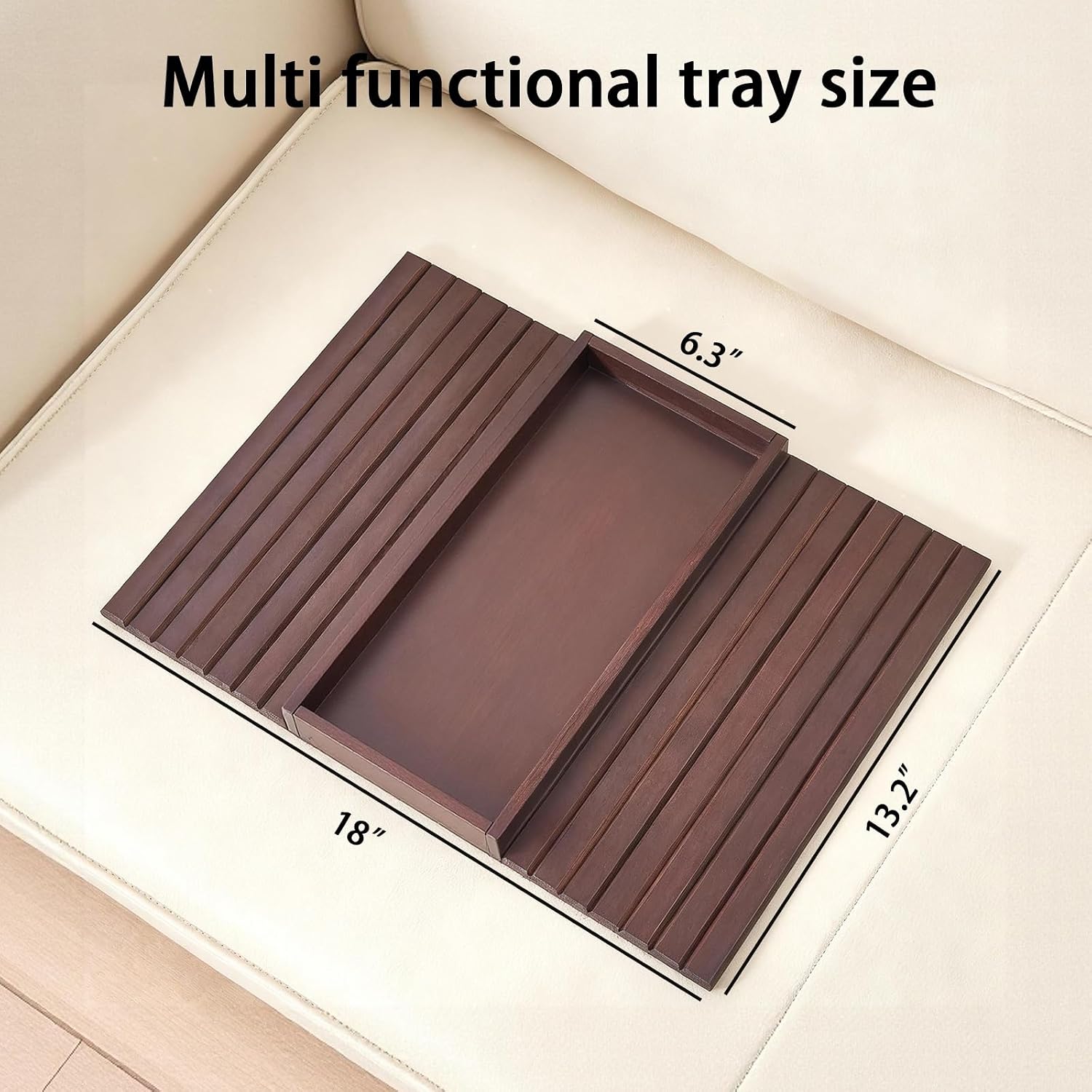 Bamboo Couch Arm Tray Table, Foldable Sofa Rest with Non-Slip Base Portable Armchair Cup Phone Holder for Drinks, Remote, Snacks Fits Most Recliners Couches, Easy-Clean Surface(Mahogany)