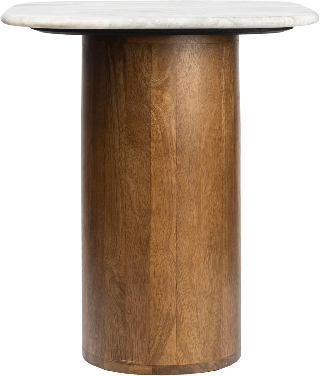 Eyely DNE5004B Dimitri 18" Rustic Minimalist Square Marble/Wood Accent Table, Side Table, End Table for Living Room, Bedroom, White Marble/Honey Wood
