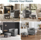 LINSY Large Swivel Accent Chair with Ottoman, Velvet Barrel Chair with Footrest, Modern Upholstered Comfy Reading Chair Armchair for Living Room, Bedroom, Study Room, Office, Grey