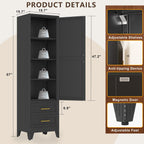 67" Tall Narrow Metal Storage Cabinet, Freestanding Pantry Organizer, Black | Slim Bathroom Cabinets with 2 Drawers & 3 Adjustable Shelves, Multi-Use Cupboard for Kitchen Office Living＆ Dining Room
