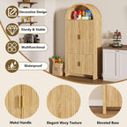 Arched Cabinet, 71" Tall Arched Kitchen Pantry Storage Cabinet with Doors, Modern Fluted Kitchen Storage Cabinet with Adjustable Shelves, Natural Cupboard for Kitchen, Dining Room, Bathroom