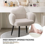 Modern Upholstered Vanity Chair with Arms, No Wheels Desk Chair, Soft Comfortable Accent Chair for Makeup, Bedroom, Living Room, Office or Balcony (White)