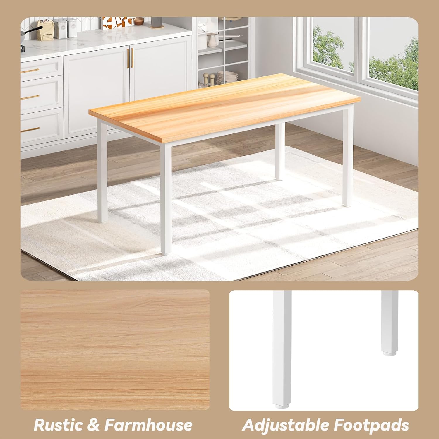 Recaceik Dining Table Set for 4 Kitchen Dining Room Set with 2 Dinner Benches, Farmhouse Breakfast Table for Apartment Small Space, Easy Assembly