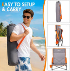 Portal Beach Chairs for Adults Camping Low Lightweight Portable Chair with Cup Holder Mesh Back Carry Bag for Outdoor Sand Lawn Travel Picnic Festival Concert