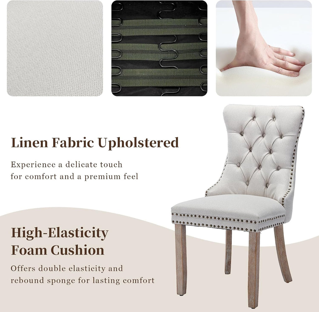 Linen Upholstered Dining Chairs Set of 2, Beige Mid Century Modern Dining Chairs, Kitchen & Dining Room Chairs with Wood Legs, Sillas de Comedor (Beige, 2 Pcs)