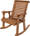Amish Heavy Duty 600 Lb Roll Back Pressure Treated Rocking Chair with Cupholders (Oak Stain)
