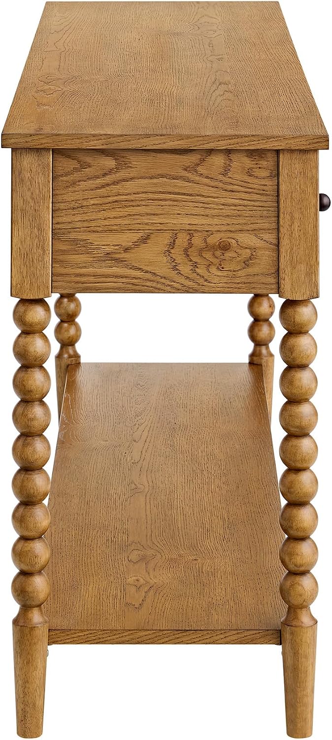 Pembroke 58” Cottage Sofa Console Table with Drawers & Lower Shelf Storage, Narrow Entryway Table or Dining Server with Levelers | Prairie Oak Natural