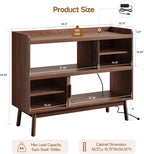 ONBRILL 44" Sideboard Buffet Cabinet with Outlet & 2 Open Storage Spaces, Fluted Sideboard Cabinet with Sliding Door & Adjustable Shelves, Mid-Century Accent Coffee Bar Console Table with Wooden Feet