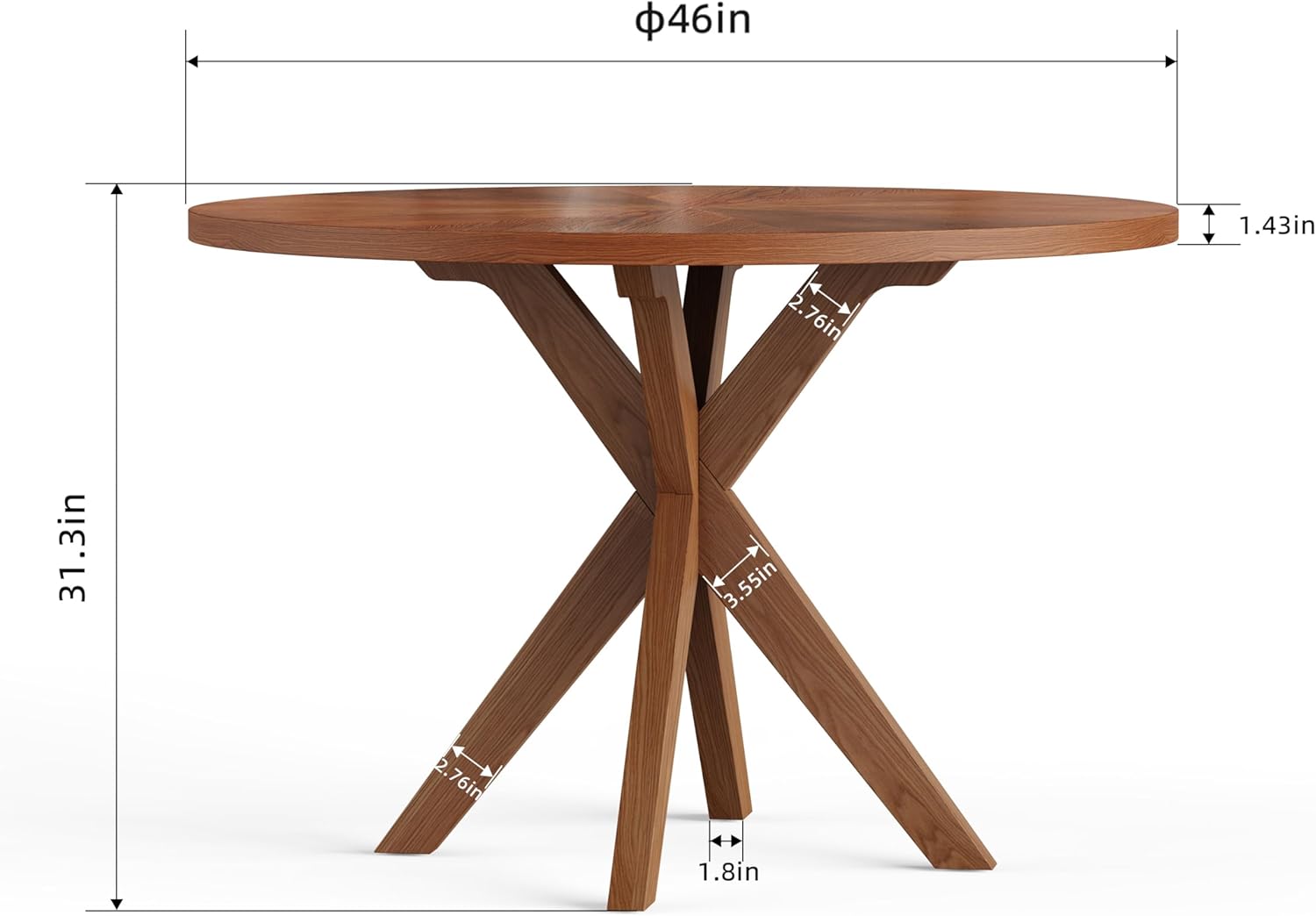 Solid Wood Round Dining Table for 4-6, Wooden Intersecting Pedestal Base, Farmhouse Round Dining Room Table for Home Dining Room, Kitchen, Living Room
