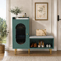HLR Shoe Storage Bench with Glass Door&Shelf, L-Shaped Shoe Cabinet, Green | Modern Entryway Shoe Organizer with Padded Seat, Storage Cabinet for Hallway, Bedroom, Living Room, Office