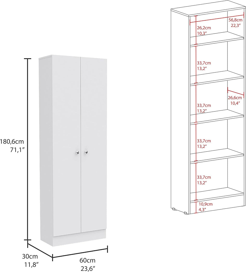 Multistorage 5-Shelf Pantry Cabinet with Double Doors - White