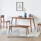 100% Solid Oak Dining Bench, Wood Bench for End of Bed with Rounded Corners, Entryway Benches for Farmhouse, Kitchen, Living Room(Walnut,12" L x 47.2" W x 16.2" H)