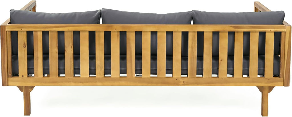Christopher Knight Home Claremont Outdoor 3 Seater Acacia Wood Daybed with Fabric Water Resistant and Removable Cushions, Patio Garden Sofa with Slat Paneling Armrest and Back, Teak and Dark Grey